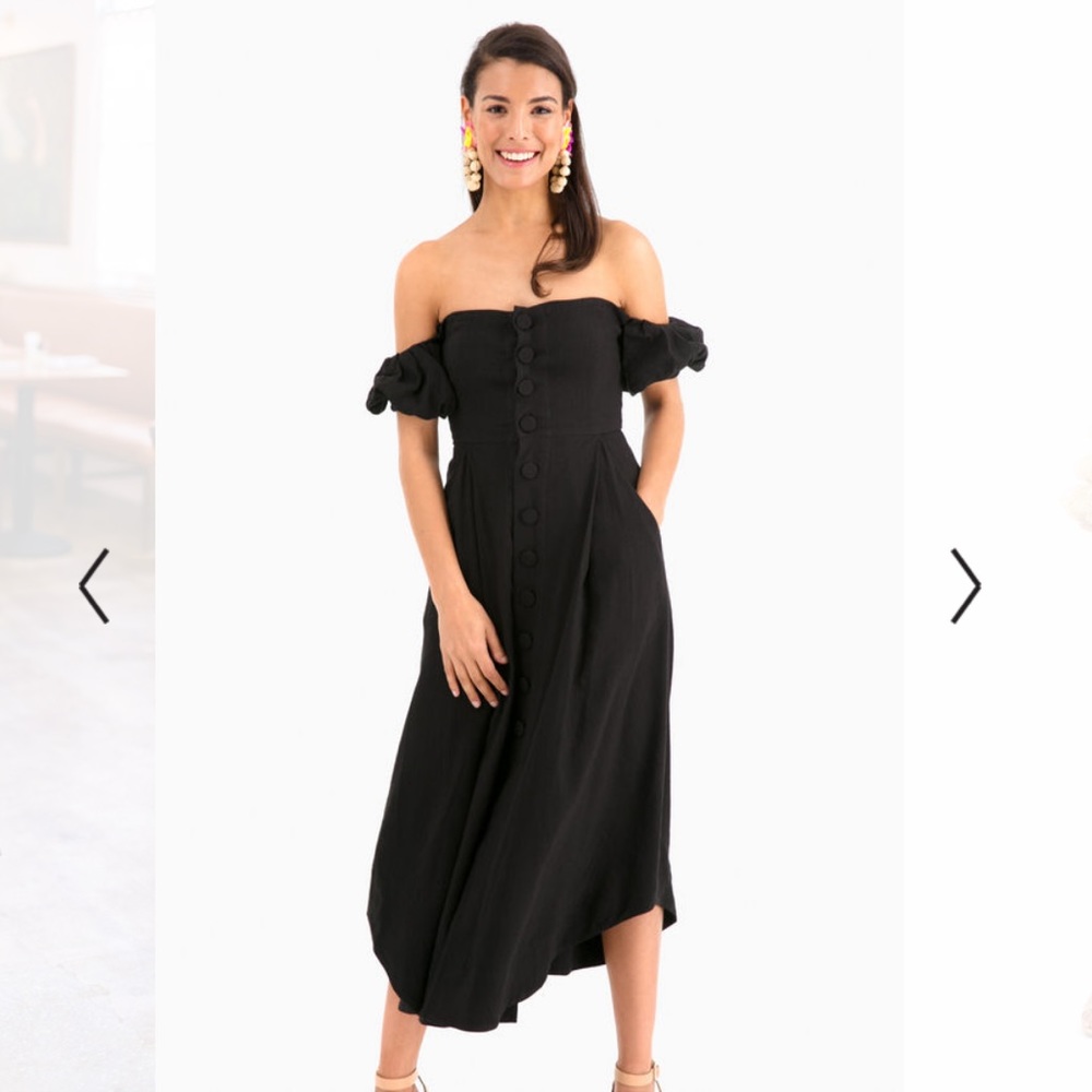 Whit Prin Off Shoulder Dress Black Linen Sz 0